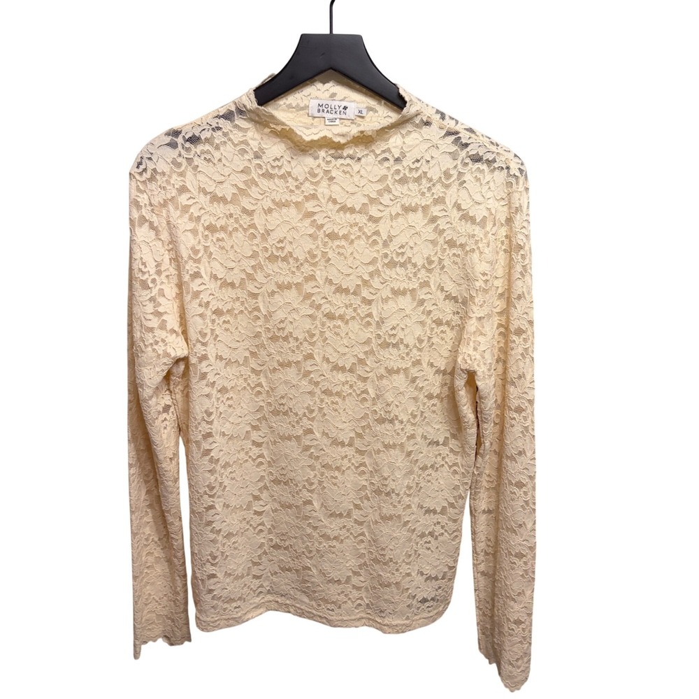 Molly Bracken Womens Ivory Lace Mock Neck Long Sleeve Blouse Top XL Floral Boho